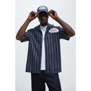 Size L - Von Dutch Patch Shirt Button Up - Blue/combo